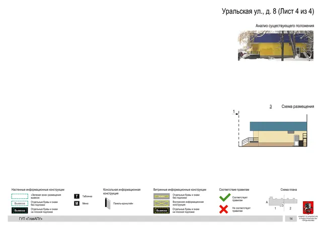 Архитектурная концепция размещения вывесок — Уральская улица, 8, Москва, лист 4 из 4 · Документ по адресу · Архитектурно-художественная концепция · 2016 год
