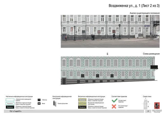Архитектурная концепция размещения вывесок — Воздвиженка улица, 1, Москва, лист 2 из 3 · Документ по адресу · Архитектурно-художественная концепция