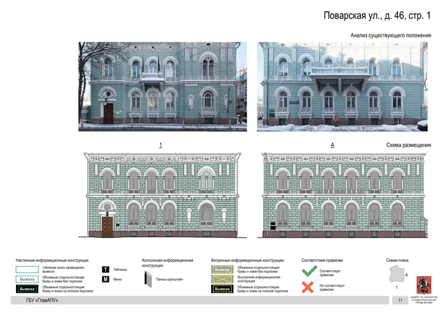 Поварская ул., д. 46, стр. 1 · PDF 13 Архитектурная концепция размещения вывесок — Поварская улица, 46, стр. 1, Москва, страница PDF 13 · Документ по адресу · Архитектурно-художественная концепция
