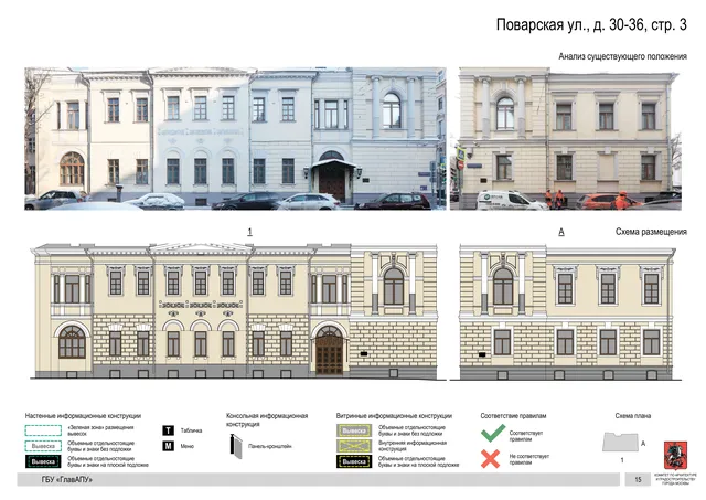 Архитектурная концепция размещения вывесок — Поварская улица, 30-36, стр. 3, Москва, страница PDF 17 · Документ по адресу · Архитектурно-художественная концепция