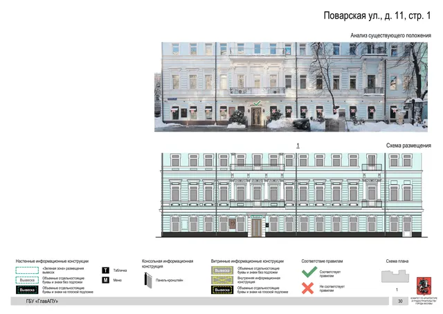 Архитектурная концепция размещения вывесок — Поварская улица, 11, стр. 1, Москва, страница PDF 33 · Документ по адресу · Архитектурно-художественная концепция