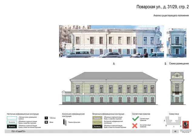 Архитектурная концепция размещения вывесок — Поварская улица, 31/29, стр. 2, Москва, страница PDF 49 · Документ по адресу · Архитектурно-художественная концепция