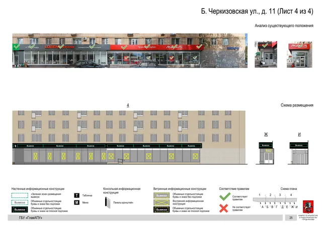 Архитектурная концепция размещения вывесок — Большая черкизовская улица, 11, Москва, лист 4 из 4 · Документ по адресу · Архитектурно-художественная концепция · 2020 год