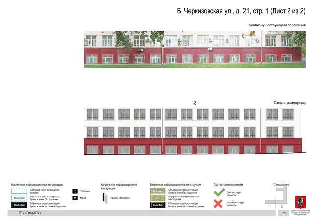 Архитектурная концепция размещения вывесок — Большая черкизовская улица, 21, стр. 1, Москва, лист 2 из 2 · Документ по адресу · Архитектурно-художественная концепция · 2020 год