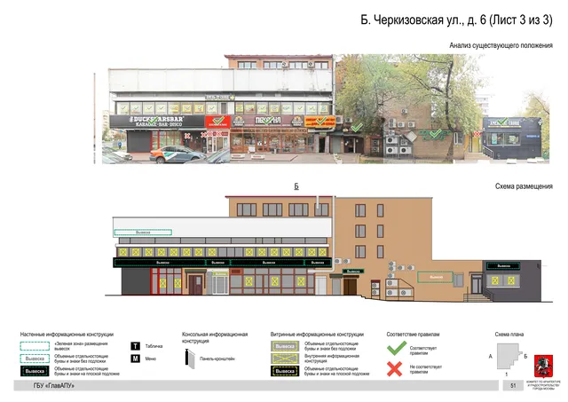 Архитектурная концепция размещения вывесок — Большая черкизовская улица, 6, Москва, лист 3 из 3 · Документ по адресу · Архитектурно-художественная концепция · 2020 год