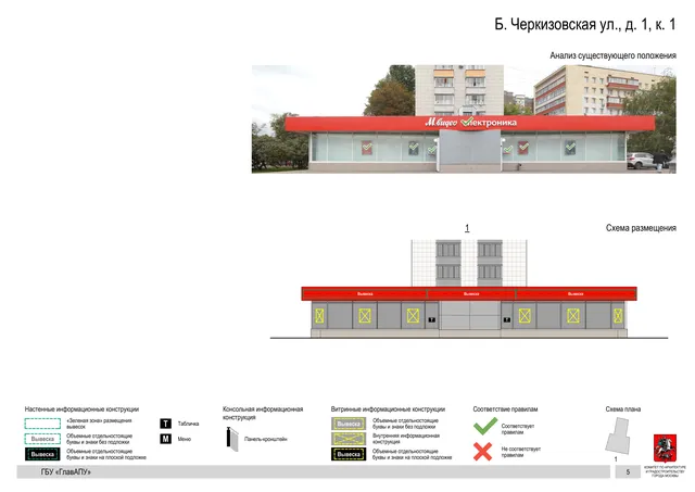 Архитектурная концепция размещения вывесок — Большая черкизовская улица, 1, корп. 1, Москва, страница PDF 7 · Документ по адресу · Архитектурно-художественная концепция · 2020 год