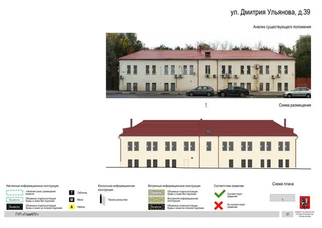 Архитектурная концепция размещения вывесок — Дмитрия ульянова улица, 39, Москва, страница PDF 31 · Документ по адресу · Архитектурно-художественная концепция · 2016 год