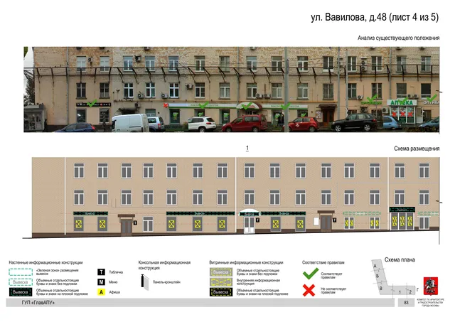 Архитектурная концепция размещения вывесок — Вавилова улица, 48, Москва, лист 4 из 5 · Документ по адресу · Архитектурно-художественная концепция · 2016 год