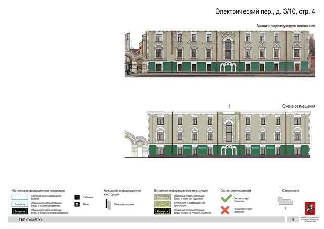 Архитектурная концепция размещения вывесок — Электрический переулок, 3/10, стр. 4, Москва, страница PDF 18 · Документ по адресу · Архитектурно-художественная концепция · 2019 год