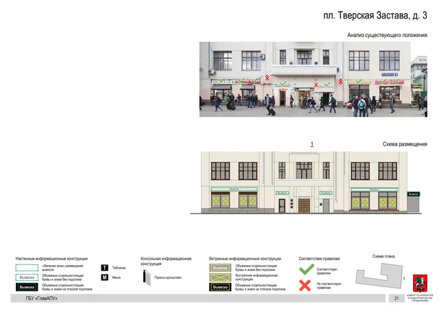 Архитектурная концепция размещения вывесок — Тверская застава площадь, 3, Москва, страница PDF 24 · Документ по адресу · Архитектурно-художественная концепция · 2019 год