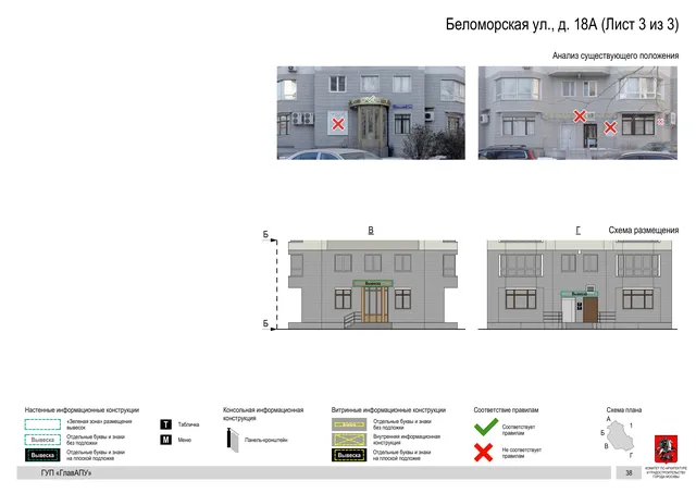 Архитектурная концепция размещения вывесок — Беломорская улица, 18А, Москва, лист 3 из 3 · Документ по адресу · Архитектурно-художественная концепция · 2016 год