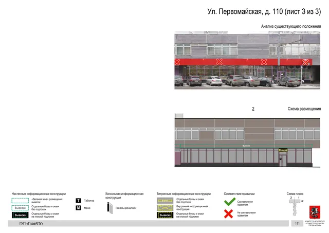Архитектурная концепция размещения вывесок — Первомайская улица, 110, Москва, лист 3 из 3 · Документ по адресу · Архитектурно-художественная концепция