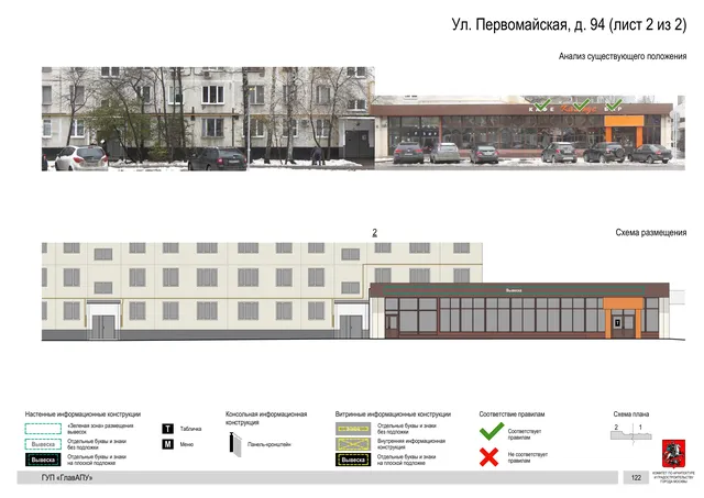 Архитектурная концепция размещения вывесок — Первомайская улица, 94, Москва, лист 2 из 2 · Документ по адресу · Архитектурно-художественная концепция