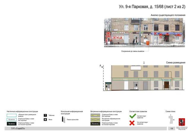 Архитектурная концепция размещения вывесок — 9-я парковая улица, 15/68, Москва, лист 2 из 2 · Документ по адресу · Архитектурно-художественная концепция