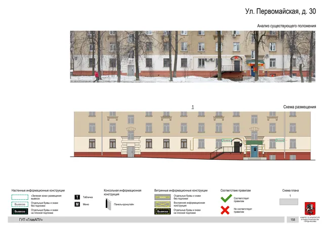 Архитектурная концепция размещения вывесок — Первомайская улица, 30, Москва, страница PDF 157 · Документ по адресу · Архитектурно-художественная концепция