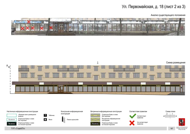 Архитектурная концепция размещения вывесок — Первомайская улица, 18, Москва, лист 2 из 3 · Документ по адресу · Архитектурно-художественная концепция
