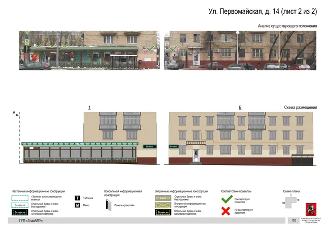 Архитектурная концепция размещения вывесок — Первомайская улица, 14, Москва, лист 2 из 2 · Документ по адресу · Архитектурно-художественная концепция