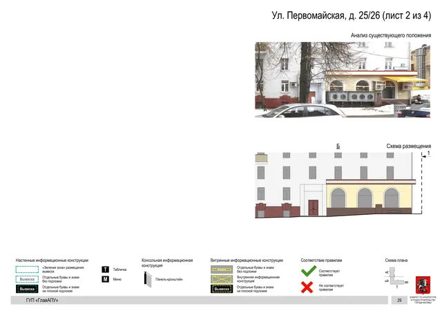 Архитектурная концепция размещения вывесок — Первомайская улица, 25/26, Москва, лист 2 из 4 · Документ по адресу · Архитектурно-художественная концепция