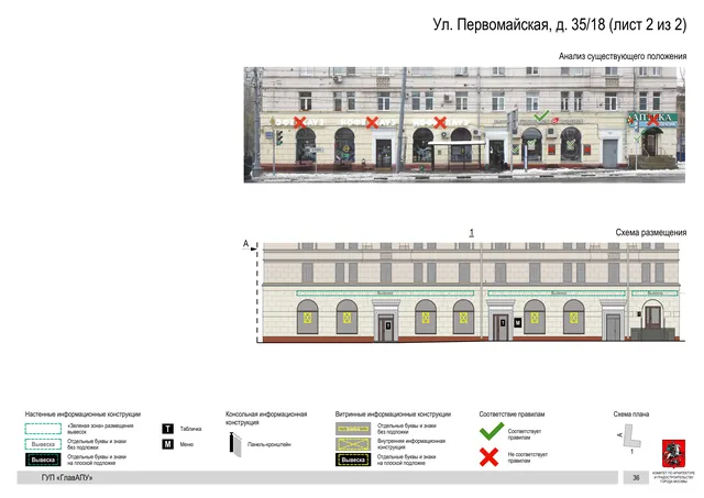 Архитектурная концепция размещения вывесок — Первомайская улица, 35/18, Москва, лист 2 из 2 · Документ по адресу · Архитектурно-художественная концепция