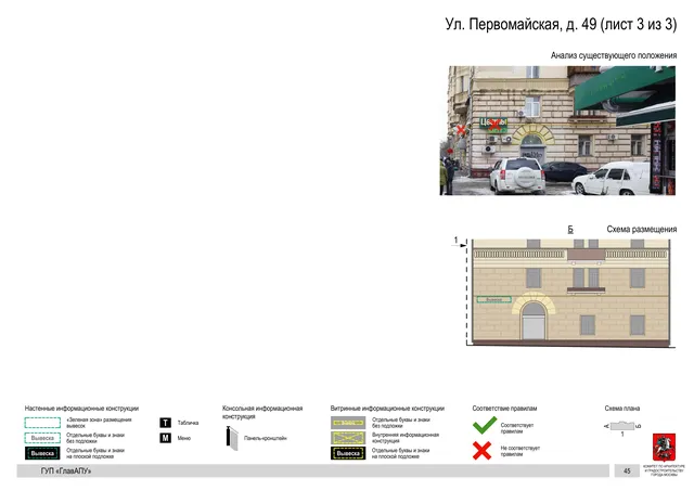 Архитектурная концепция размещения вывесок — Первомайская улица, 49, Москва, лист 3 из 3 · Документ по адресу · Архитектурно-художественная концепция