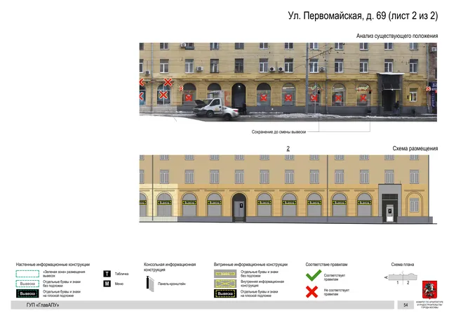 Архитектурная концепция размещения вывесок — Первомайская улица, 69, Москва, лист 2 из 2 · Документ по адресу · Архитектурно-художественная концепция