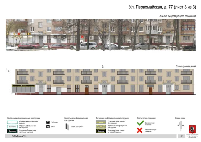 Архитектурная концепция размещения вывесок — Первомайская улица, 77, Москва, лист 3 из 3 · Документ по адресу · Архитектурно-художественная концепция
