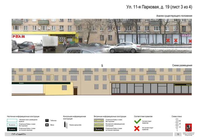Архитектурная концепция размещения вывесок — 11-я парковая улица, 19, Москва, лист 3 из 4 · Документ по адресу · Архитектурно-художественная концепция
