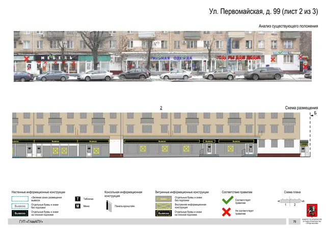Архитектурная концепция размещения вывесок — Первомайская улица, 99, Москва, лист 2 из 3 · Документ по адресу · Архитектурно-художественная концепция