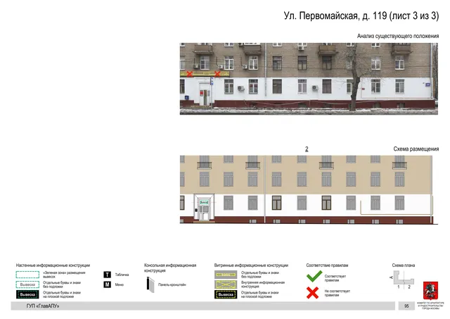 Архитектурная концепция размещения вывесок — Первомайская улица, 119, Москва, лист 3 из 3 · Документ по адресу · Архитектурно-художественная концепция