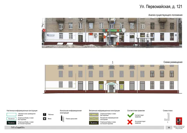 Архитектурная концепция размещения вывесок — Первомайская улица, 121, Москва, страница PDF 95 · Документ по адресу · Архитектурно-художественная концепция