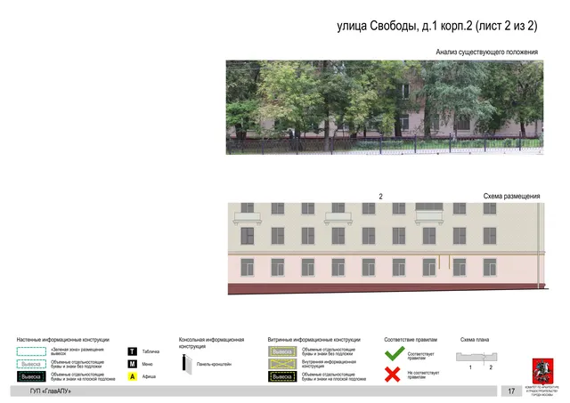Архитектурная концепция размещения вывесок — Свободы улица, 1, корп. 2, Москва, лист 2 из 2 · Документ по адресу · Архитектурно-художественная концепция · 2016 год