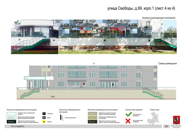 Архитектурная концепция размещения вывесок — Свободы улица, 99, корп. 1, Москва, лист 4 из 4 · Документ по адресу · Архитектурно-художественная концепция · 2016 год
