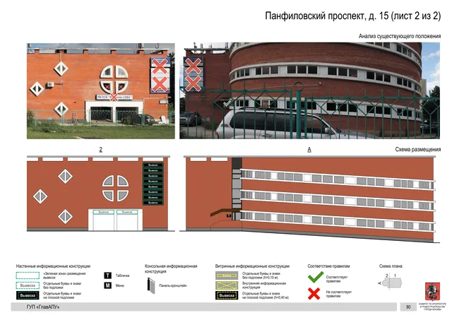 Архитектурная концепция размещения вывесок — Панфиловский проспект, 15, Москва, лист 2 из 2 · Документ по адресу · Архитектурно-художественная концепция · 2016 год