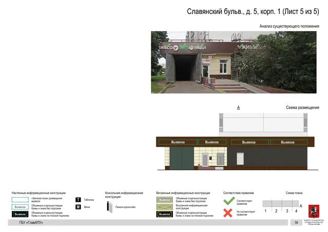 Архитектурная концепция размещения вывесок — Славянский бульв, 5, корп. 1, Москва, лист 5 из 5 · Документ по адресу · Архитектурно-художественная концепция · 2020 год