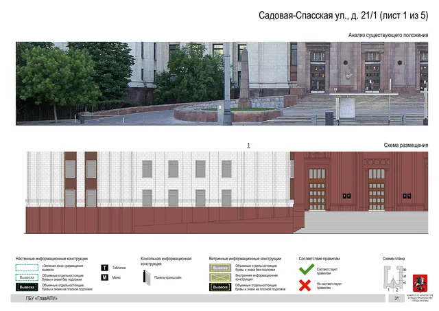 Архитектурная концепция размещения вывесок — Садовая-спасская улица, 21/1, Москва, лист 1 из 5 · Документ по адресу · Архитектурно-художественная концепция