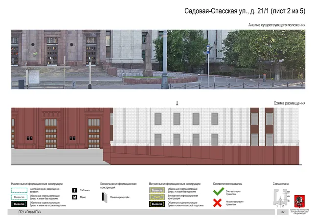 Архитектурная концепция размещения вывесок — Садовая-спасская улица, 21/1, Москва, лист 2 из 5 · Документ по адресу · Архитектурно-художественная концепция