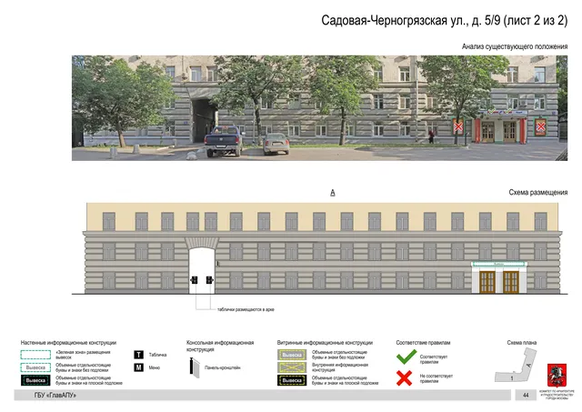 Архитектурная концепция размещения вывесок — Садовая-черногрязская улица, 5/9, Москва, лист 2 из 2 · Документ по адресу · Архитектурно-художественная концепция