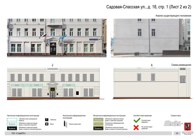 Садовая-Спасская ул., д. 18, стр. 1 (Лист 2 из 2) · PDF 94 Архитектурная концепция размещения вывесок — Садовая-спасская улица, 18, стр. 1, Москва, лист 2 из 2 · Документ по адресу · Архитектурно-художественная концепция