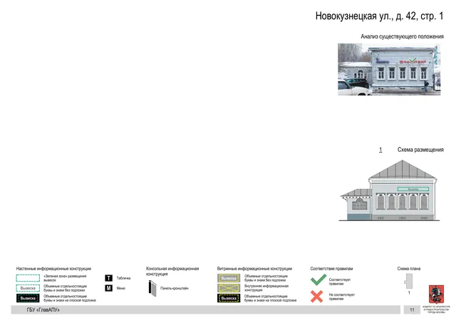 Архитектурная концепция размещения вывесок — Новокузнецкая улица, 42, стр. 1, Москва, страница PDF 11 · Документ по адресу · Архитектурно-художественная концепция · 2018 год