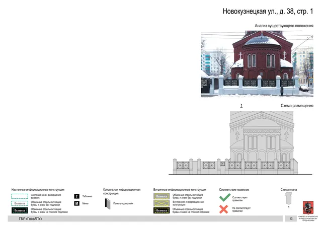 Архитектурная концепция размещения вывесок — Новокузнецкая улица, 38, стр. 1, Москва, страница PDF 13 · Документ по адресу · Архитектурно-художественная концепция · 2018 год