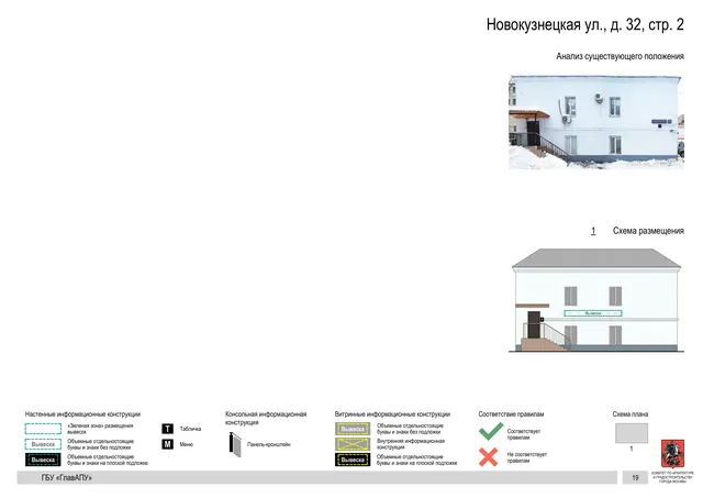 Архитектурная концепция размещения вывесок — Новокузнецкая улица, 32, стр. 2, Москва, страница PDF 19 · Документ по адресу · Архитектурно-художественная концепция · 2018 год