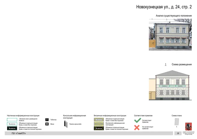 Архитектурная концепция размещения вывесок — Новокузнецкая улица, 24, стр. 2, Москва, страница PDF 28 · Документ по адресу · Архитектурно-художественная концепция · 2018 год
