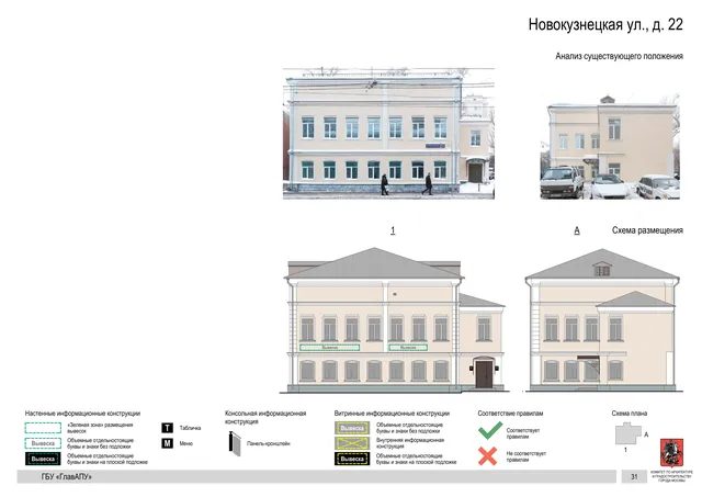Архитектурная концепция размещения вывесок — Новокузнецкая улица, 22, Москва, страница PDF 31 · Документ по адресу · Архитектурно-художественная концепция · 2018 год