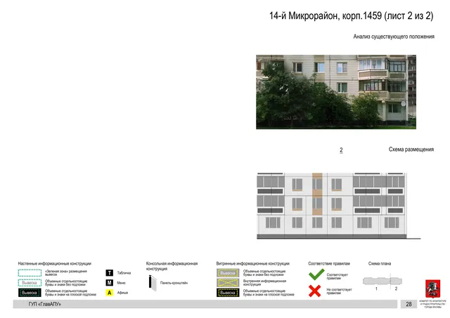 Архитектурная концепция размещения вывесок — 14-й микрорайон, корп. 1459, Москва, лист 2 из 2 · Документ по адресу · Архитектурно-художественная концепция · 2016 год