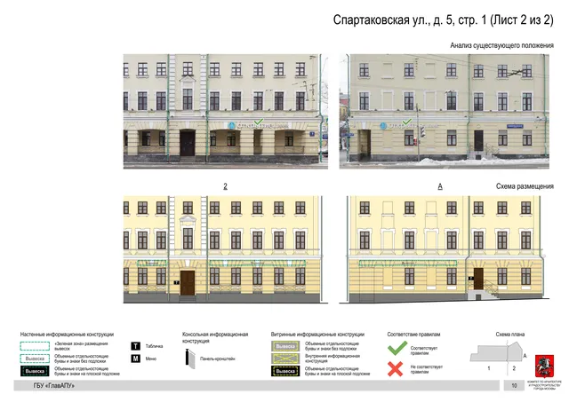 Архитектурная концепция размещения вывесок — Спартаковская улица, 5, стр. 1, Москва, лист 2 из 2 · Документ по адресу · Архитектурно-художественная концепция · 2019 год