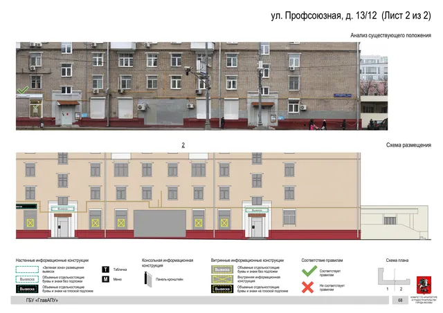 Архитектурная концепция размещения вывесок — Профсоюзная улица, 13/12, Москва, лист 2 из 2 · Документ по адресу · Архитектурно-художественная концепция · 2020 год