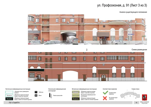 Архитектурная концепция размещения вывесок — Профсоюзная улица, 91, Москва, лист 3 из 3 · Документ по адресу · Архитектурно-художественная концепция · 2020 год