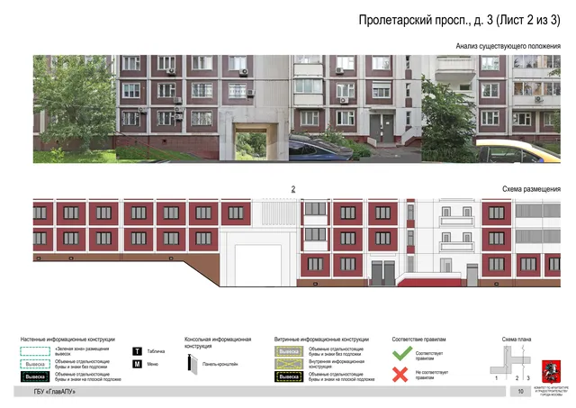 Архитектурная концепция размещения вывесок — Пролетарский проспект, 3, Москва, лист 2 из 3 · Документ по адресу · Архитектурно-художественная концепция · 2020 год