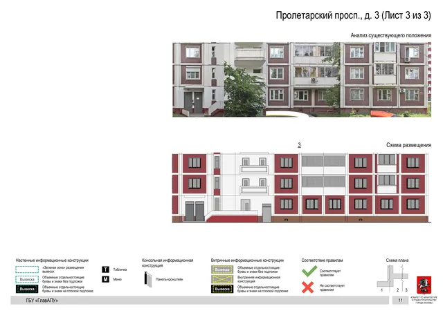 Архитектурная концепция размещения вывесок — Пролетарский проспект, 3, Москва, лист 3 из 3 · Документ по адресу · Архитектурно-художественная концепция · 2020 год