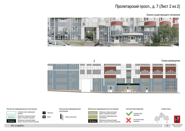 Архитектурная концепция размещения вывесок — Пролетарский проспект, 7, Москва, лист 2 из 2 · Документ по адресу · Архитектурно-художественная концепция · 2020 год